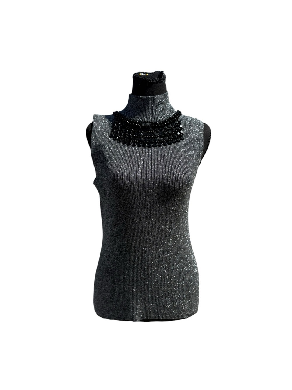 Adrienne Vittadini Black Beaded Bib Necklace